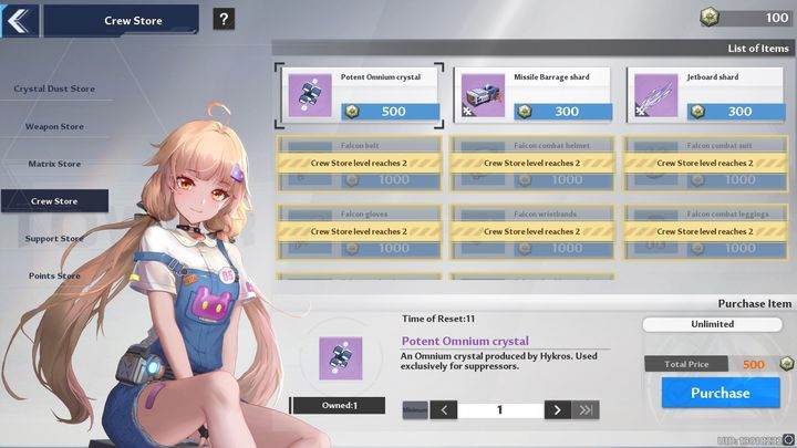 Crew Store zawiera w swoim asortymencie między innymi Potent Omnium crystal, które służy do ulepszania Waszego Suppressor - Tower of Fantasy: Shop i Commissary - co można kupić? - Tower of Fantasy - poradnik do gry