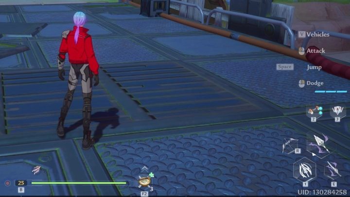 Na środku ekranu zobaczycie zielony pasek z życiem, a obok niego z jednej strony Wasz poziom, a z drugiej posiłek, który możecie zjeść - Tower of Fantasy: UI (Interface) - Tower of Fantasy - poradnik do gry