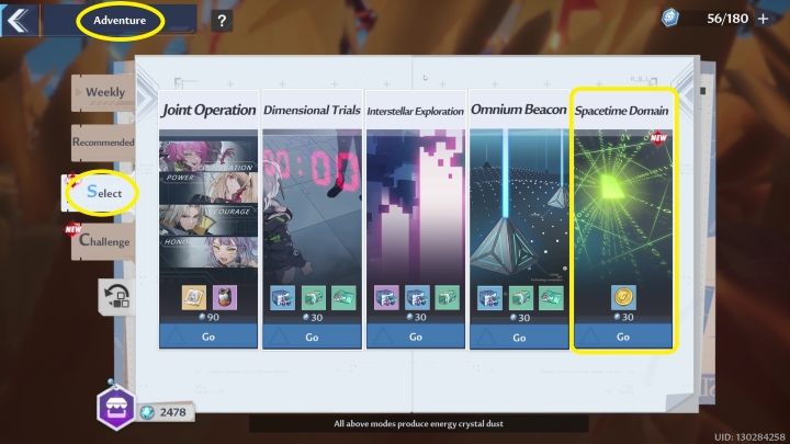 Aby uruchomić Spacetime Domain musicie wejść w menu Adventure (prawy górny róg), a następnie wybierzcie zakładkę Select - Tower of Fantasy: Spacetime Domain - Tower of Fantasy - poradnik do gry