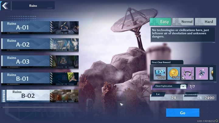 Po wejściu w zakładkę Ruins, na ekranie ukaże się menu, w którym będziecie mogli wybrać dowolny poziom Ruins - Tower of Fantasy: Ruins - Tower of Fantasy - poradnik do gry