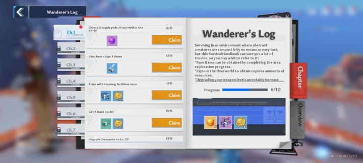 Po prawej stronie w każdym rozdziale, których jest aż 7, znajdują się przydatne informacje - Tower of Fantasy: Wanderers Log - Tower of Fantasy - poradnik do gry