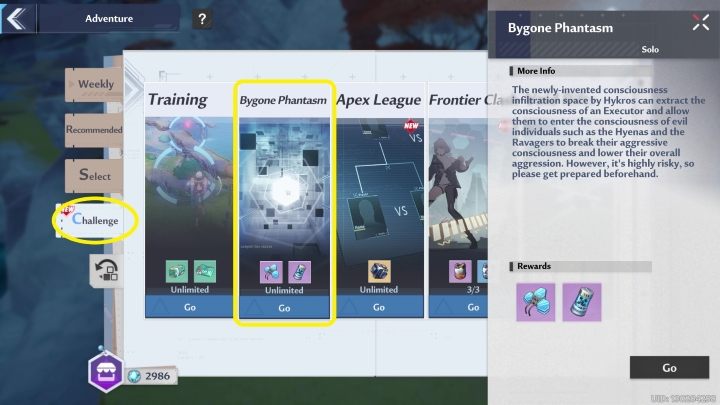 Aby uruchomić Bygone Phantasm musicie wejść w menu Adventure (prawy górny róg), a następnie wybierzcie zakładkę Challenge - Tower of Fantasy: Bygone Phantasm - Tower of Fantasy - poradnik do gry