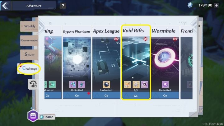 Aby uruchomić Void Rifts musicie wejść w menu Adventure (prawy górny róg), a następnie wybierzcie zakładkę Challenge - Tower of Fantasy: Void Rifts - Tower of Fantasy - poradnik do gry