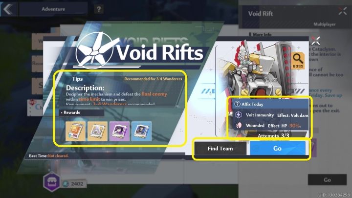 Po uruchomieniu trybu Waszym oczom ukaże się takie menu - Tower of Fantasy: Void Rifts - Tower of Fantasy - poradnik do gry