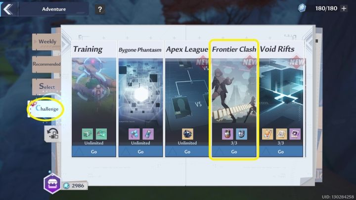 Aby uruchomić Frontier Clash musicie wejść w menu Adventure (prawy górny róg), a następnie wybierzcie zakładkę Challenge - Tower of Fantasy: Frontier Clash - Tower of Fantasy - poradnik do gry