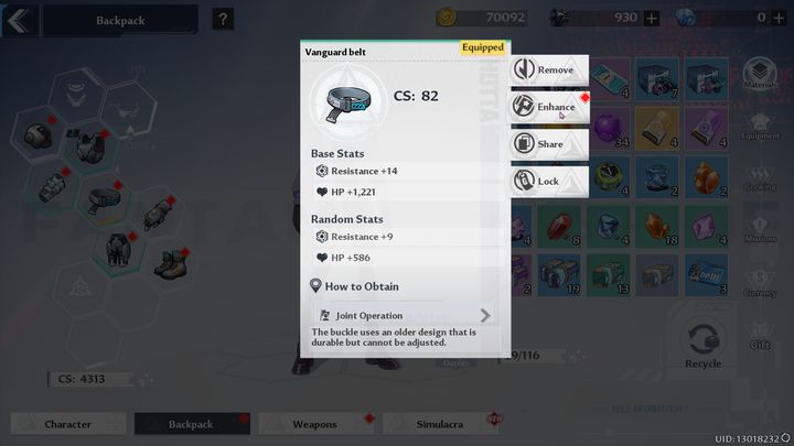 Wchodząc w swój backpack (plecak), możecie wybrać zakładkę equipment (ekwipunek) - Tower of Fantasy: Porady na start - Tower of Fantasy - poradnik do gry