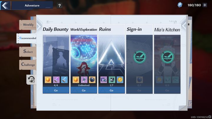 Zakładka Recommended oferuje już nieco bardziej złożone aktywności - Tower of Fantasy: Adventure - lista wszystkich, informacje - Tower of Fantasy - poradnik do gry