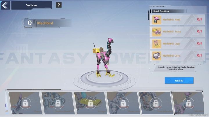 Części do Mechbird można odblokować jedynie podczas wydarzenia Terrible Invasion - Tower of Fantasy: Vehicles (pojazdy) - lista wszystkich, jak odblokować - Tower of Fantasy - poradnik do gry