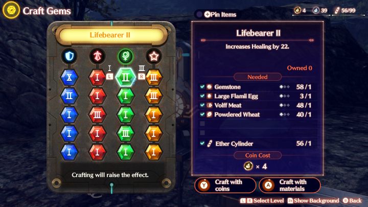 Każdy Gem posiada 10 poziomów, możecie przy wytwarzaniu od razu wybrać jego rangę wciskając L lub R - Xenoblade 3: Gems - Xenoblade Chronicles 3 - poradnik do gry