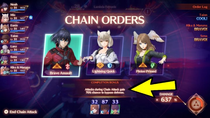 Każdy rozkaz (order) daje inne premie podczas wykonywania Chain Attack - Xenoblade 3: Chain Attack - jak wykonać, jak zdobyć dużo TP, Overkill - Xenoblade Chronicles 3 - poradnik do gry