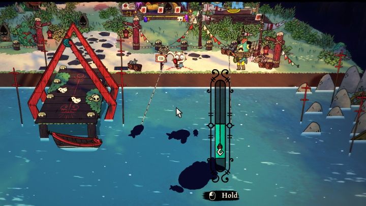 Możliwe do złowienia stworzenia dzielą się na 3 grupy reprezentowane przez cienie widoczne na wodzie - Cult of the Lamb: Jak łowić ryby? - Cult of the Lamb - poradnik do gry