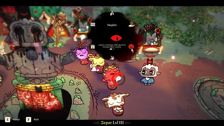 W czasie zabawy będziecie mogli wejść w krótkie interakcje z Waszymi podopiecznymi - Cult of the Lamb: Porady na start - Cult of the Lamb - poradnik do gry