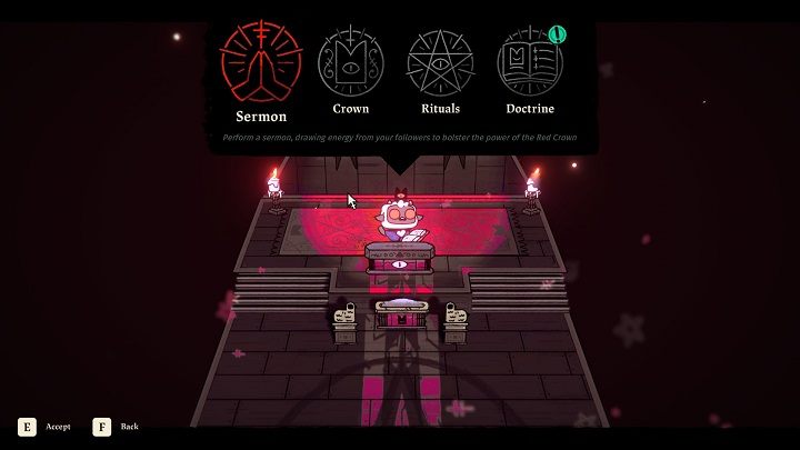 W świątyni toczy się większość obrządków Waszego kultu, dlatego warto zaglądać do niej codziennie, by odprawiać rytuały i pozyskiwać nowe doktryny (Doctrines) - Cult of the Lamb: Porady na start - Cult of the Lamb - poradnik do gry
