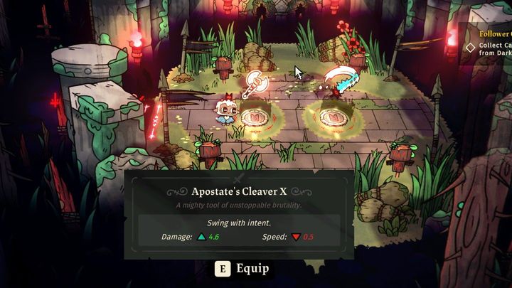 Podczas rozgrywki będziecie mogli skorzystać z 5 typów broni różniących się wartością zadawanych obrażeń oraz szybkością ataku - Cult of the Lamb: Bronie - Cult of the Lamb - poradnik do gry