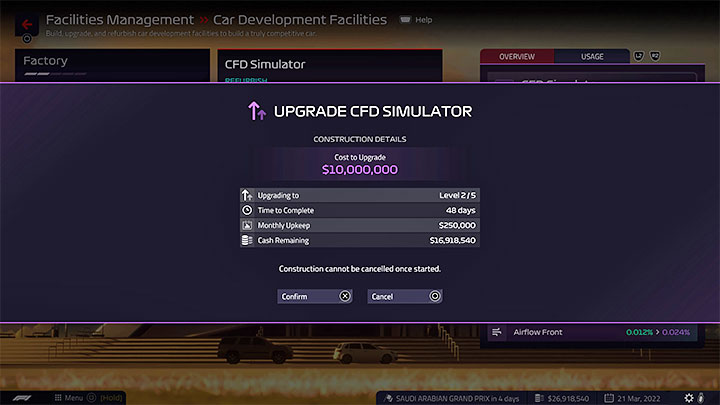 Najważniejszą poradą jest to żeby nie przesadzać z bardzo kosztownymi operacjami - F1 Manager 2022: Finanse (Finances) i zarząd (Board) - F1 Manager 2022 - poradnik do gry