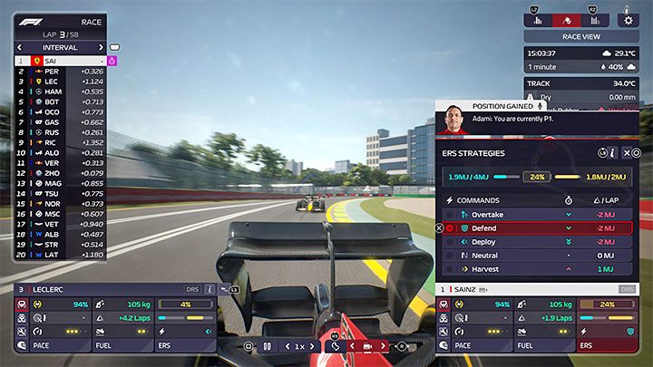 W grze F1 Manager 2022 możecie wydawać swoim kierowcom 3 rodzaje poleceń i naszym zdaniem najważniejsze są związane z wybieraniem aktualnej strategii działania systemu ERS - ładowania i zużywania baterii gwarantującej chwilowy przyrost mocy - F1 Manager 2022: Wyścig - opis, strategia, polecenia - F1 Manager 2022 - poradnik do gry