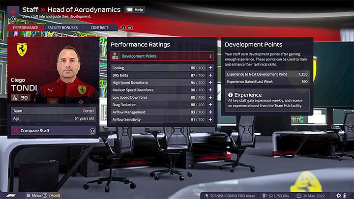 XP może też gromadzić najważniejszy personel (Staff) Waszego zespołu - F1 Manager 2022: XP kierowcy i personelu zespołu - jak zdobywać, punkty rozwoju - F1 Manager 2022 - poradnik do gry