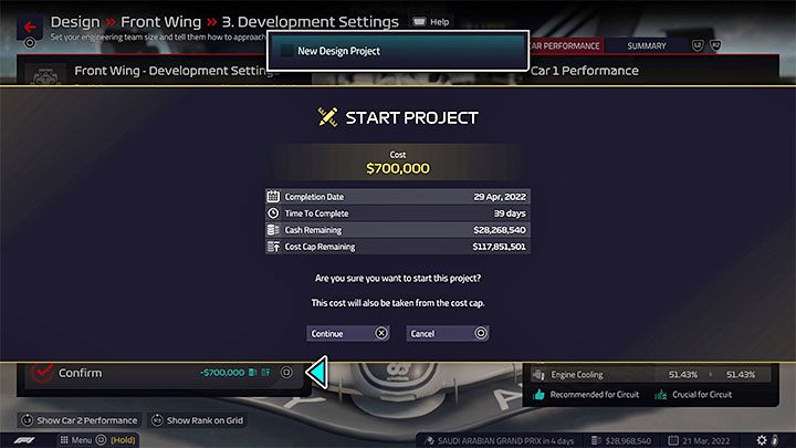 Na koniec musicie zawsze opłacić proces zaprojektowania części - F1 Manager 2022: Bolidy i ich rozwój - projektowanie części (Design) - F1 Manager 2022 - poradnik do gry