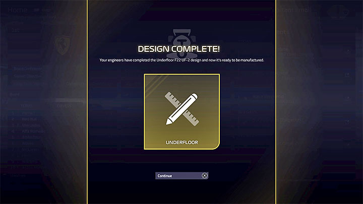 Pozostało już tylko czekać na potwierdzenie o zakończeniu projektu - F1 Manager 2022: Bolidy i ich rozwój - projektowanie części (Design) - F1 Manager 2022 - poradnik do gry