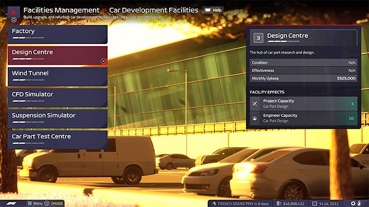 Rozbudowa centrum projektowego może Wam pomóc w usprawnieniu projektowania części - F1 Manager 2022: Bolidy i ich rozwój - projektowanie części (Design) - F1 Manager 2022 - poradnik do gry