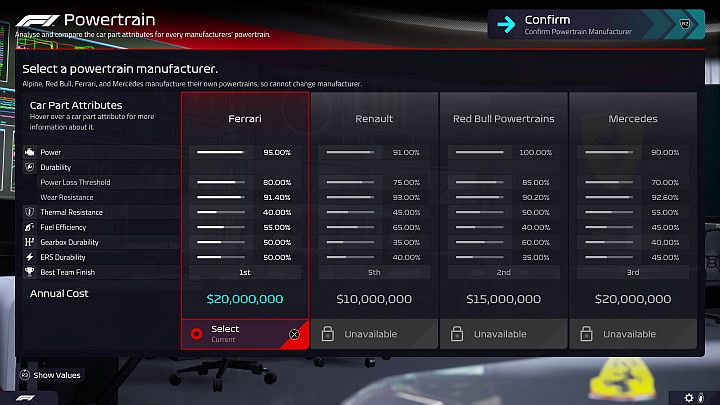 Przed nowym sezonem musicie wybrać dostawcę silników, przy czym gra nie zawsze umożliwi Wam wybieranie pomiędzy wszystkimi dostawcami - F1 Manager 2022: Koniec sezonu 2022 i zmiany w sezonie 2023 - F1 Manager 2022 - poradnik do gry