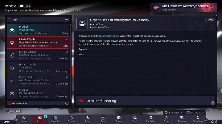 Otrzymacie ostrzeżenie, jeśli któremuś z kluczowych pracowników skończy się kontrakt - F1 Manager 2022: Koniec sezonu 2022 i zmiany w sezonie 2023 - F1 Manager 2022 - poradnik do gry