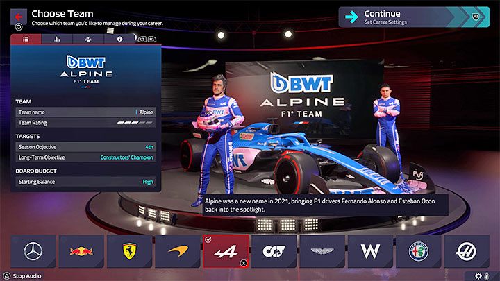 Przewidywany poziom trudności (początek kariery): średni - F1 Manager 2022: Wybór zespołu F1 - lista, rekomendacje - F1 Manager 2022 - poradnik do gry