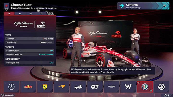 Przewidywany poziom trudności (początek kariery): średni - F1 Manager 2022: Wybór zespołu F1 - lista, rekomendacje - F1 Manager 2022 - poradnik do gry