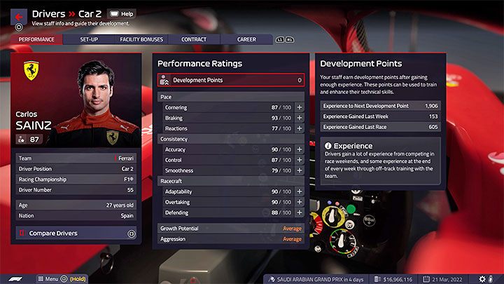 Każdy kierowca w grze opisany jest dwoma rodzajami ocen - F1 Manager 2022: Wybór kierowców do zespołu - statystyki, kontrakty - F1 Manager 2022 - poradnik do gry