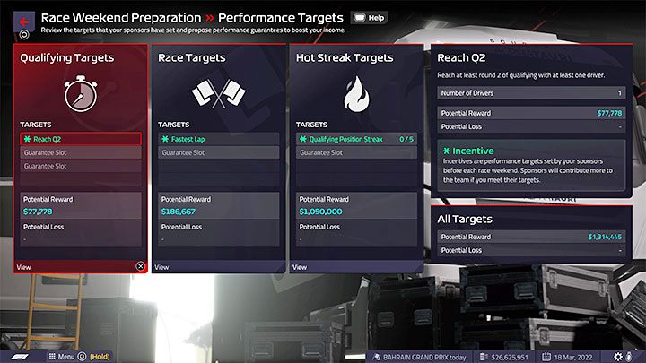 Cele w zakresie wyników (Performance Targets) to wyzwania, jakie zamierzacie sobie postawić - F1 Manager 2022: Przygotowania do weekendu wyścigowego - lista czynności - F1 Manager 2022 - poradnik do gry