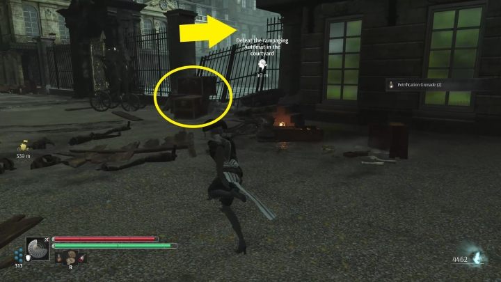 Wejdźcie po skrzyniach i przeskoczcie na arenę - Steelrising: Ku pamięci Delfina (In Memory of the Dauphin) - solucja, opis przejścia - Steelrising - poradnik do gry