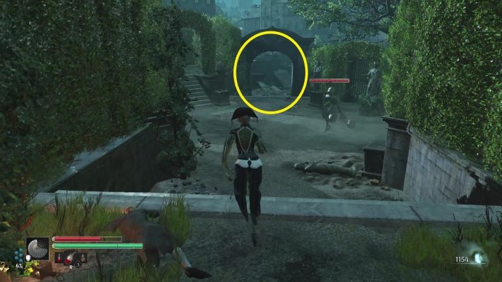 Na szczycie schodów skręćcie w prawo i idźcie prosto, przez zaznaczony powyżej łuk - Steelrising: Trudne chwile (Troubled Waters) - solucja, opis przejścia - Steelrising - poradnik do gry