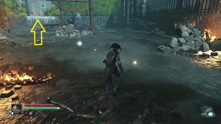 Musicie przejść przez mur - odpowiednia wyrwa znajduje się za szubienicą - Steelrising: Trudne chwile (Troubled Waters) - solucja, opis przejścia - Steelrising - poradnik do gry