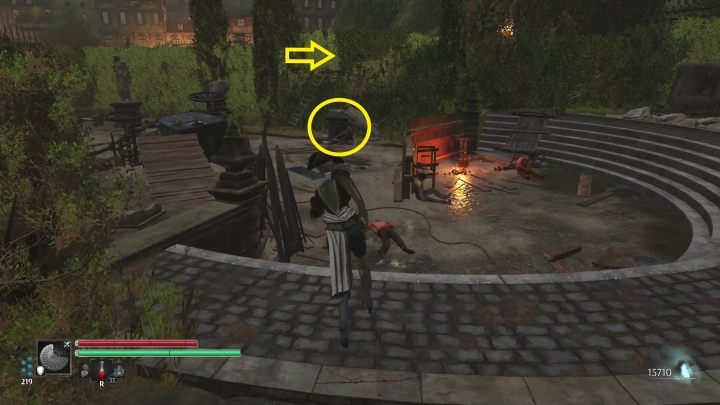 Musicie teraz wskoczyć na zniszczony posąg i przeskoczyć przez żywopłot - Steelrising: Więzień Bastylii (The Prisoner in the Bastille) - solucja, opis przejścia - Steelrising - poradnik do gry