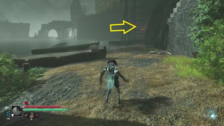 Naprzeciwko schodów, za łodzią jest ukryte przejście do podziemi - Steelrising: Chwała i hańba (Glory and dishonour) - solucja, opis przejścia - Steelrising - poradnik do gry