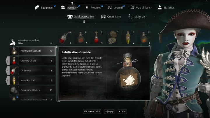 Kolejną rzeczą, na jaką możecie natrafić w menu Ekwipunek jest niezwykle ważny pasek szybkiego dostępu - Steelrising: Ekwipunek - ulepszanie i zarządzanie - Steelrising - poradnik do gry