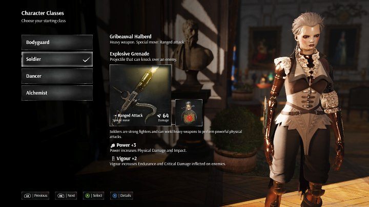 W trakcie przechodzenia przez kolejny etap kreatora postaci w grze Steelrising można wybrać jedną z 4 początkowych klas bhaterki - Steelrising: Tworzenie postaci - Steelrising - poradnik do gry