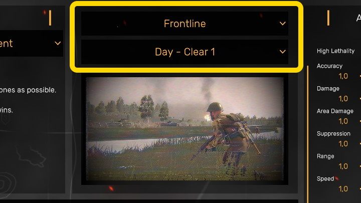 W powyższym oknie możecie wybrać jedną z 16 dostępnych map, na której ma się toczyć Potyczka (Skirmish), a także porę dnia i warunki pogodowe - Regiments: Potyczka (Shirmish) - Regiments - poradnik do gry