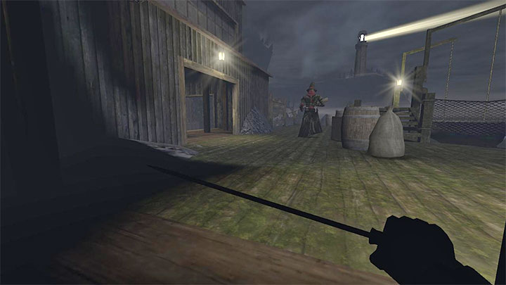 Wariant 3 - Użycie klatki schodowej A (Stairwell A): Zanim dotrzecie do klatki schodowej musicie rozejrzeć się przed głównym budynkiem za przeciwnikiem, który ma przy sobie klucz (powyższy obrazek) - Gloomwood: Sejf z biura (Accounting Office) w Croups Fishery - kombinacja do sejfu, zawartość - Gloomwood - poradnik do gry