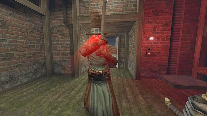 Stan przeciwnika jest symbolizowany przez kolor stożka jego pola widzenia (uwaga - faktyczne pole widzenia jest znacznie szersze od tego, co może sugerować sam stożek - Gloomwood: Porady na start - lista - Gloomwood - poradnik do gry