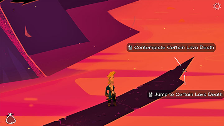 Po dotarciu do końca ścieżki możecie zeskoczyć na dół - Guybrush nie wyląduje w lawie, tylko na niższej półce - Return to Monkey Island: Odnalezienie LeChucka (Find LeChuck) w części 5 - solucja, opis przejścia - Return to Monkey Island - poradnik do gry