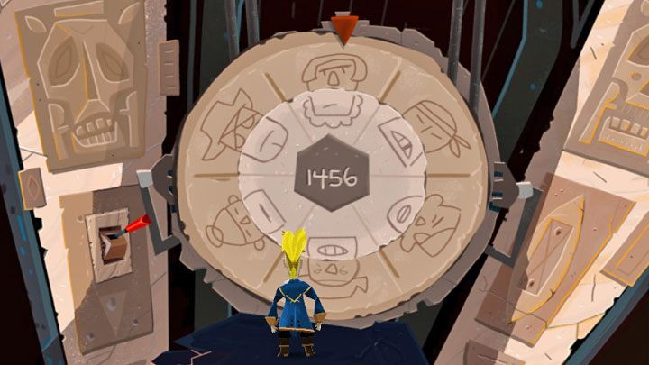 Powróćcie do sali z zagadką i ustawcie identyczne rysunki oraz datę do tych, które pokazywane są nad 3 kamiennymi przejściami - Return to Monkey Island: Odnalezienie LeChucka (Find LeChuck) w części 5 - solucja, opis przejścia - Return to Monkey Island - poradnik do gry