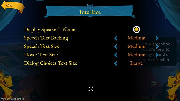 Możecie tu wpływać na wielkość i wygląd tekstu - Return to Monkey Island: Ułatwienia dostępu - Return to Monkey Island - poradnik do gry