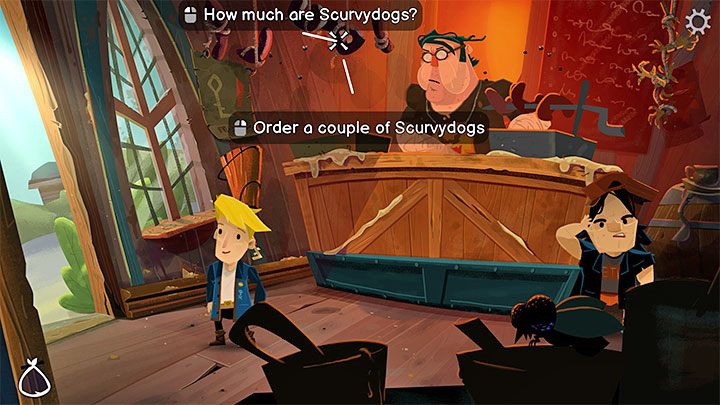 W sklepie możecie porozmawiać z właścicielem lub spróbować zabrać przekąski Scurvydogs - dowiecie się, że trzeba będzie za nie zapłacić - Return to Monkey Island: Prolog (Prelude) - solucja, opis przejścia - Return to Monkey Island - poradnik do gry