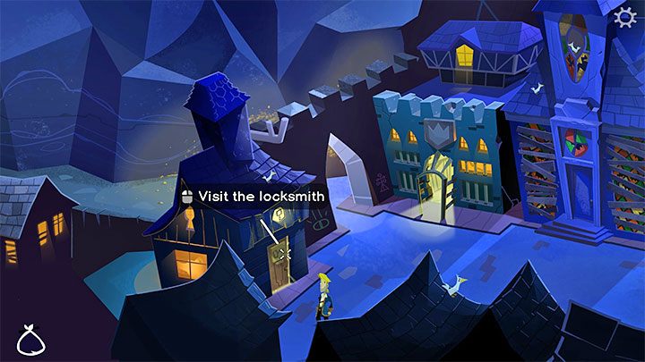 Wyjdźcie z więzienie i odwiedźcie sklep ślusarza (Locksmith), który jest po przeciwnej stronie dziedzińca - Return to Monkey Island: Zdobycie mopa (Get a mop) - solucja, opis przejścia - Return to Monkey Island - poradnik do gry