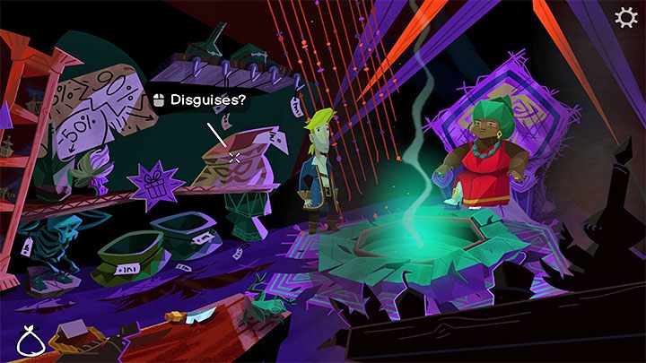 Po rozmowie zbadajcie pojemnik z przebraniami (Disguises), a dowiecie się o przepasce na oko Jon Laney (eyepatch of Jon Laney) i jej magicznych właściwościach - Return to Monkey Island: Zdobycie przebrania (Get a disguise) - solucja, opis przejścia - Return to Monkey Island - poradnik do gry