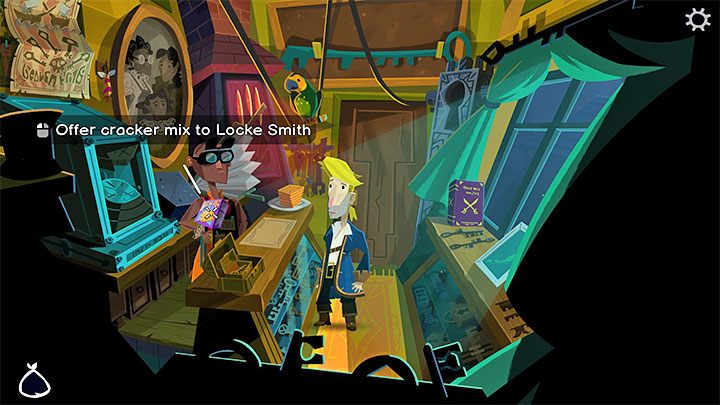 Wybierzcie z inwentarza krakersy zabrane ze składziku w muzeum i zaoferujcie je Locke Smith - Return to Monkey Island: Zdobycie przebrania (Get a disguise) - solucja, opis przejścia - Return to Monkey Island - poradnik do gry