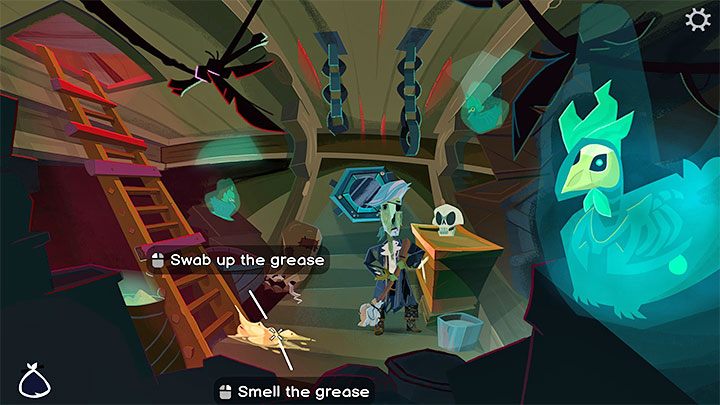 Mopa musicie używać na tłuszczu (Grease) znajdującym się przy schodach - Return to Monkey Island: Dopłynięcie do Małpiej Wyspy (Sail to Monkey Island) - solucja, opis przejścia - Return to Monkey Island - poradnik do gry