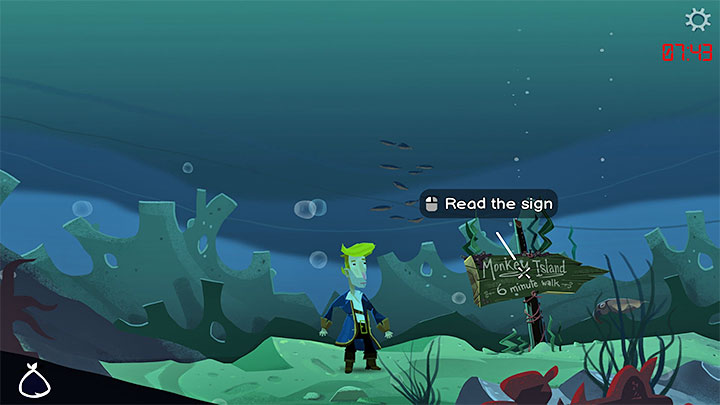 Rozdział 2 zakończył się wyrzuceniem poza burtę statku LeChucka i rozpoczniecie pod wodą - Return to Monkey Island: Znalezienie Sekretu z mapy (Follow LeChucks map to the Secret) - solucja, opis przejścia - Return to Monkey Island - poradnik do gry