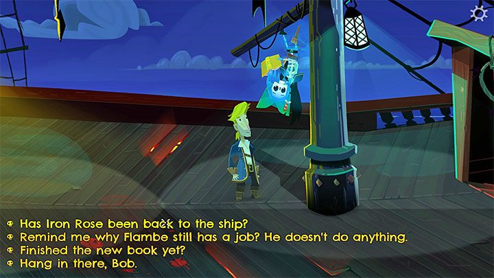 Powróćcie na statek Guybrusha i dopłyńcie do statku LeChucka (LeChucks Ship) - możecie wejść na jego pokład bez ryzyka, że zostaniecie wyrzuceni za burtę - Return to Monkey Island: Złoty klucz Widey (Wideys Golden Key) - solucja, opis przejścia - Return to Monkey Island - poradnik do gry